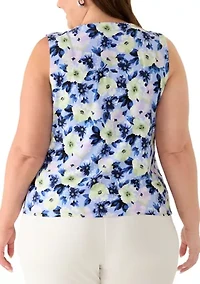 Plus Sleeve Sleeveless Printed Top