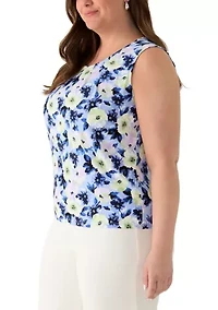 Plus Sleeve Sleeveless Printed Top