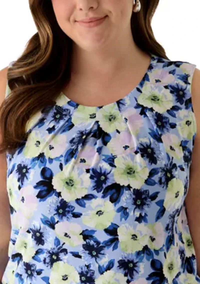 Plus Sleeve Sleeveless Printed Top