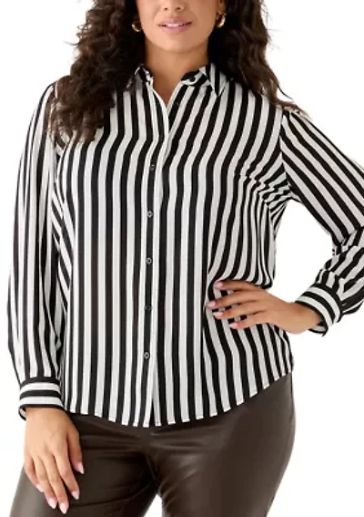 Plus Long Sleeve Button Front Blouse