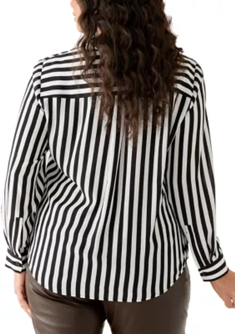 Plus Long Sleeve Button Front Blouse