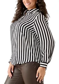 Plus Long Sleeve Button Front Blouse