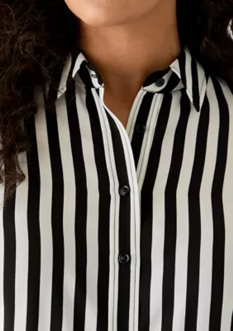 Plus Long Sleeve Button Front Blouse