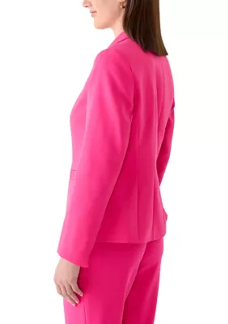 Petite One Button Notch Collar Jacket with Hardware Pocket Trim