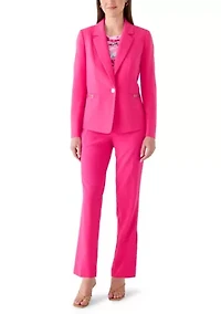 Petite One Button Notch Collar Jacket with Hardware Pocket Trim