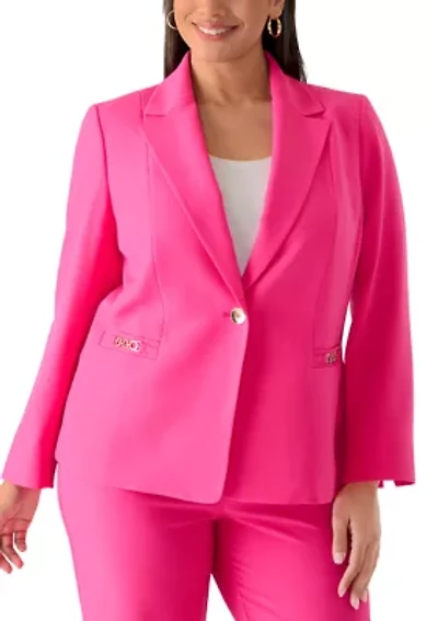 Plus One Button Blazer with Hardware Detail