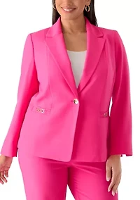 Plus One Button Blazer with Hardware Detail