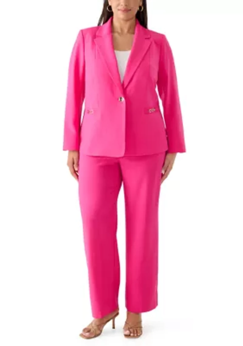 Plus One Button Blazer with Hardware Detail