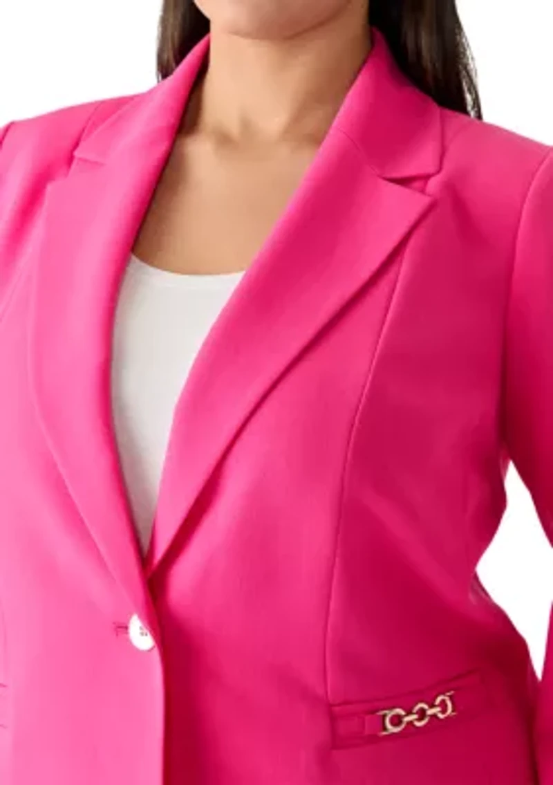 Plus One Button Blazer with Hardware Detail