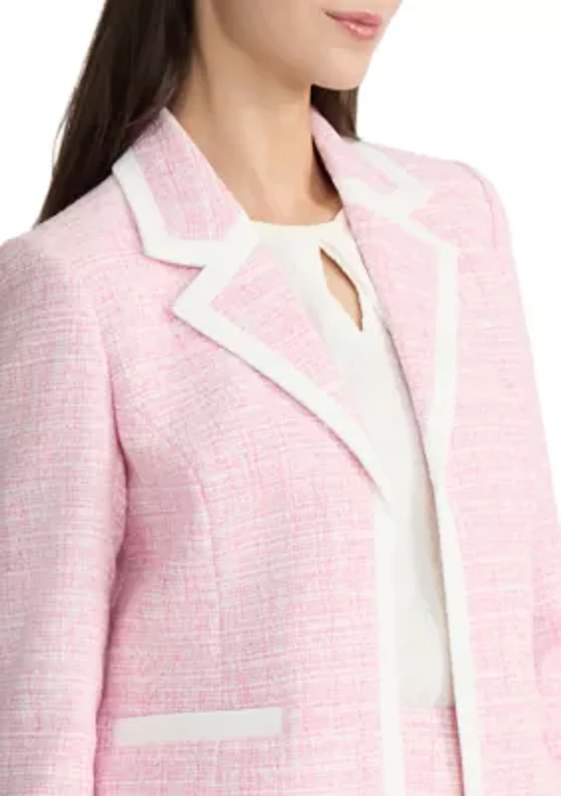 Women's Open Seamed Tweed Notch Collar Blazer