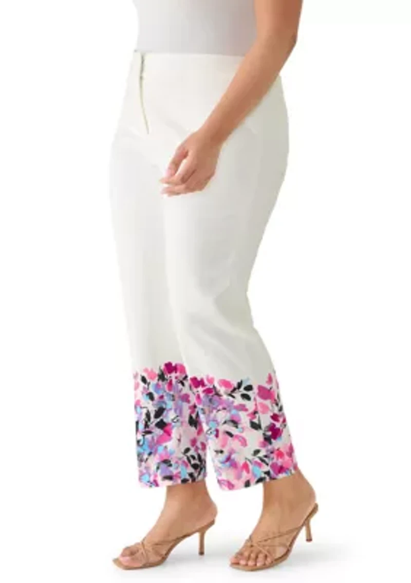 Plus Straight Leg Print Ankle Pants