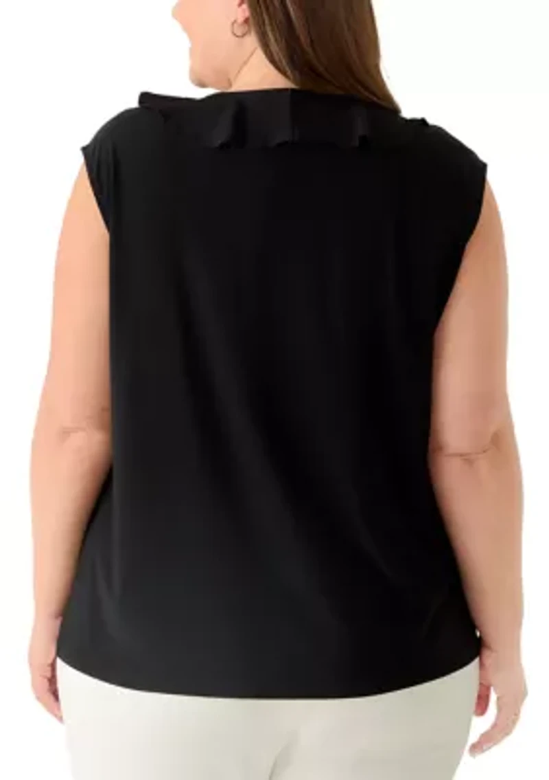Plus Mixed Media Ruffle Front Top