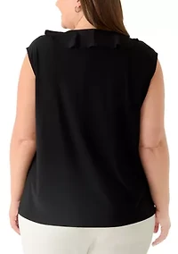 Plus Mixed Media Ruffle Front Top