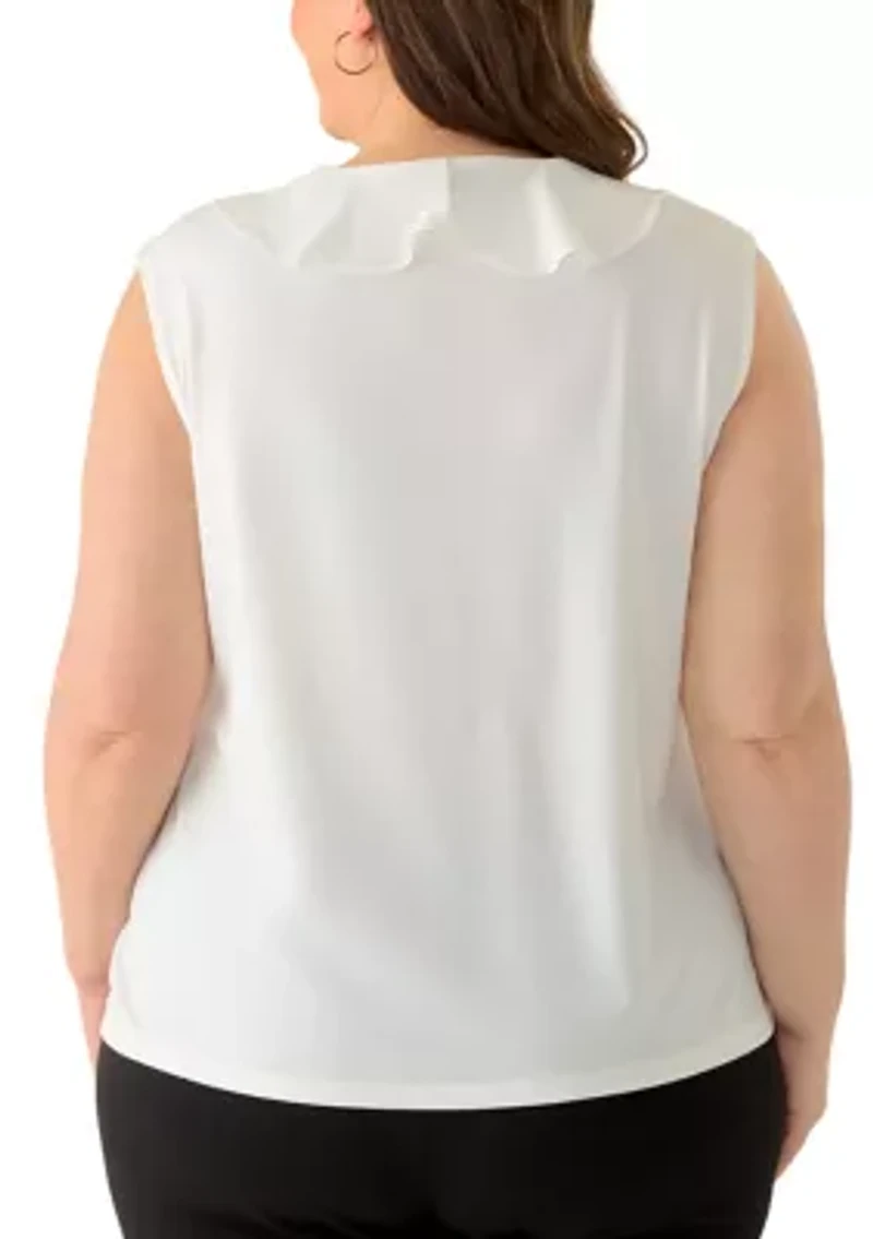 Plus Mixed Media Ruffle Front Top