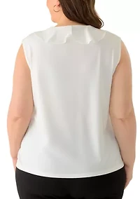 Plus Mixed Media Ruffle Front Top