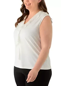 Plus Mixed Media Ruffle Front Top