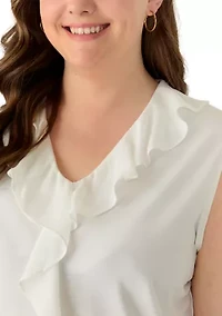 Plus Mixed Media Ruffle Front Top