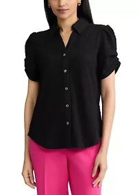 Women's Short Sleeve Button Front Top
