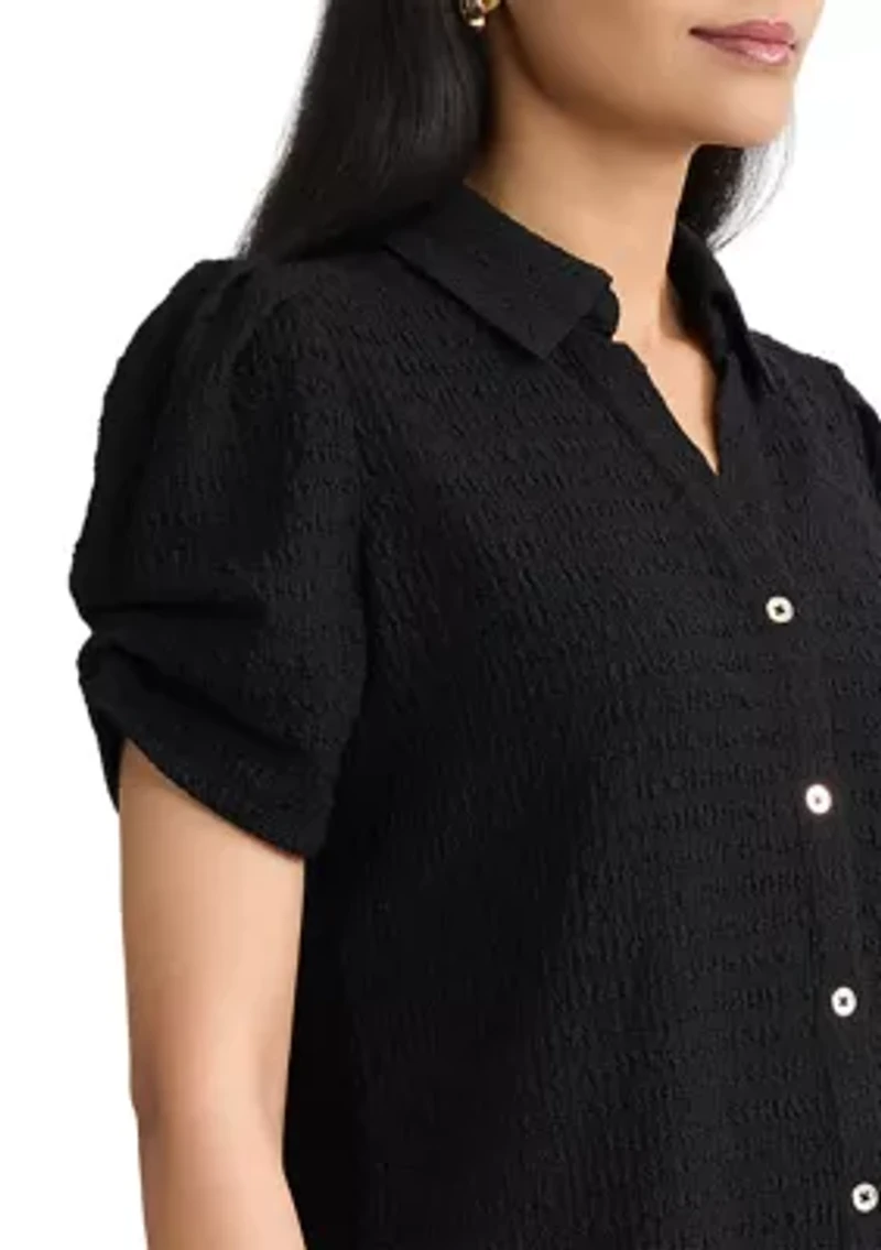 Women's Short Sleeve Button Front Top