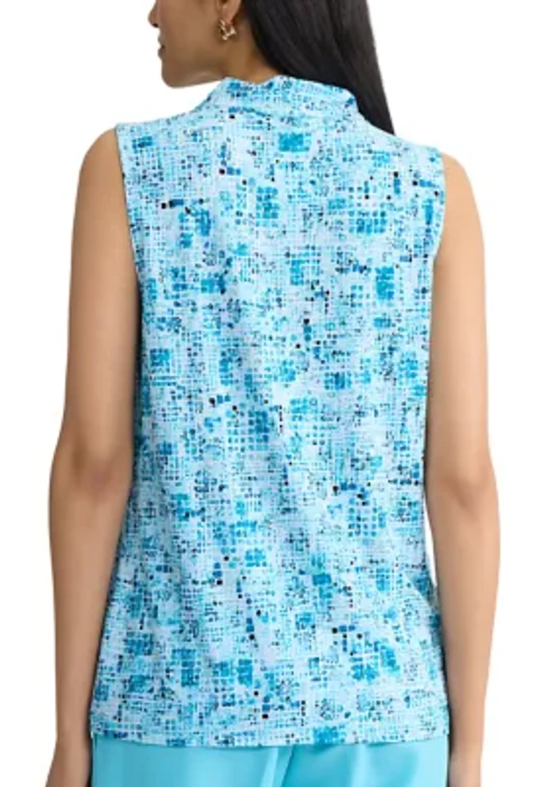 Women's Sleeveless Pleat Neck Placket Top