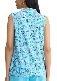 Women's Sleeveless Pleat Neck Placket Top