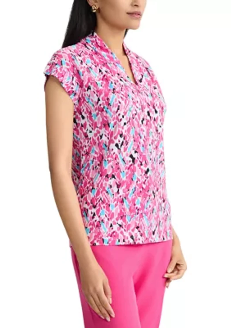 Petite Extended Shoulder Funnel Neck Top