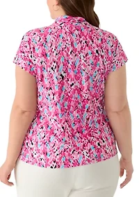 Plus Short Sleeve Pleat Neck Knit Top