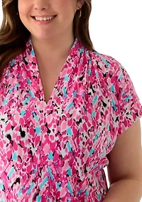 Plus Short Sleeve Pleat Neck Knit Top