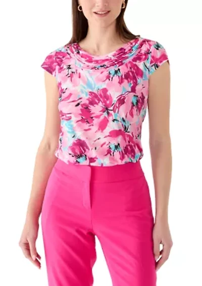 Women's Cowl Neck Print Top