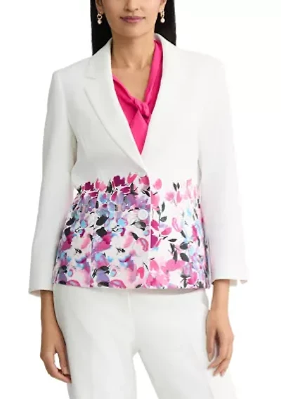 Women's 2 Button Three-Quarter Sleeve Notch Collar Jacket