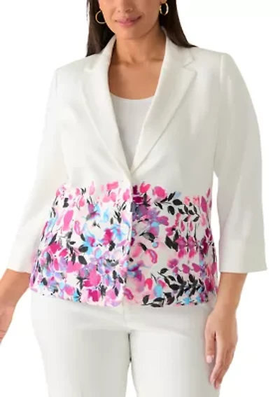 Plus 3/4 Sleeve Print Blouse