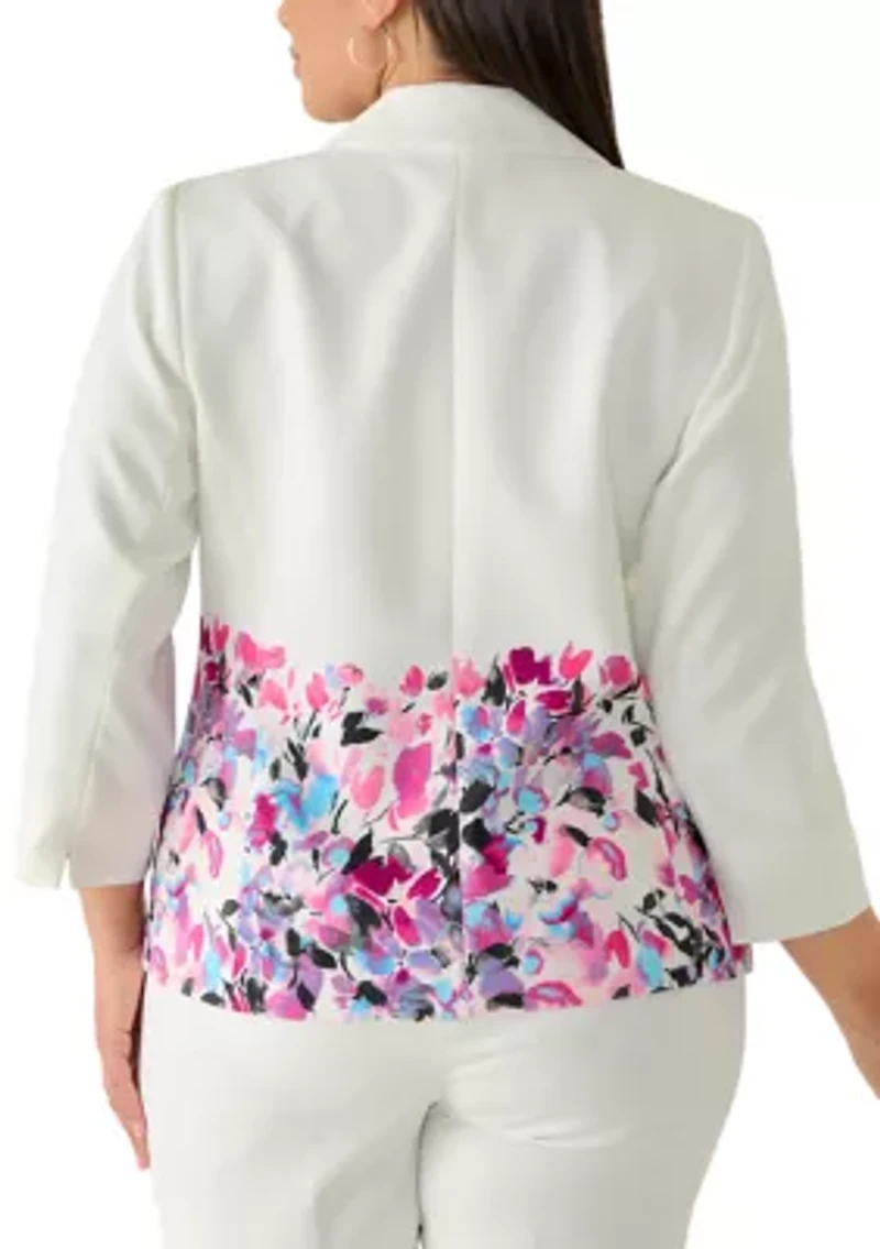 Plus 3/4 Sleeve Print Blouse