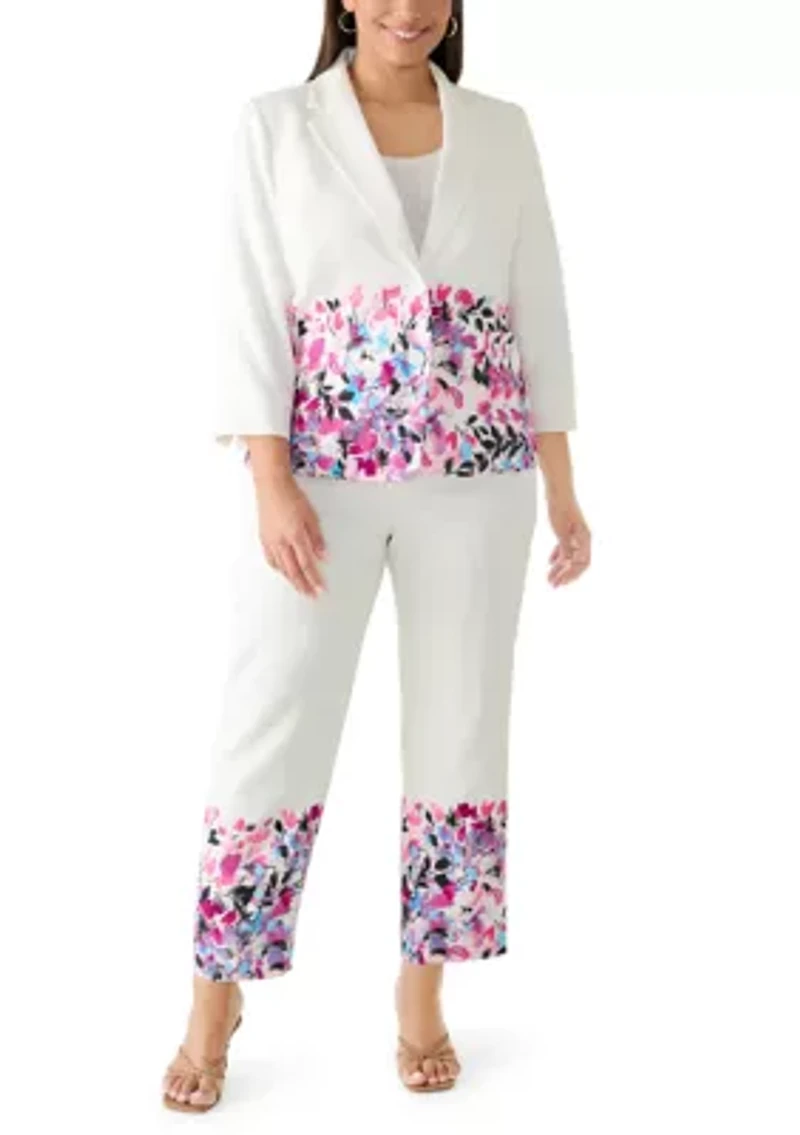 Plus 3/4 Sleeve Print Blouse