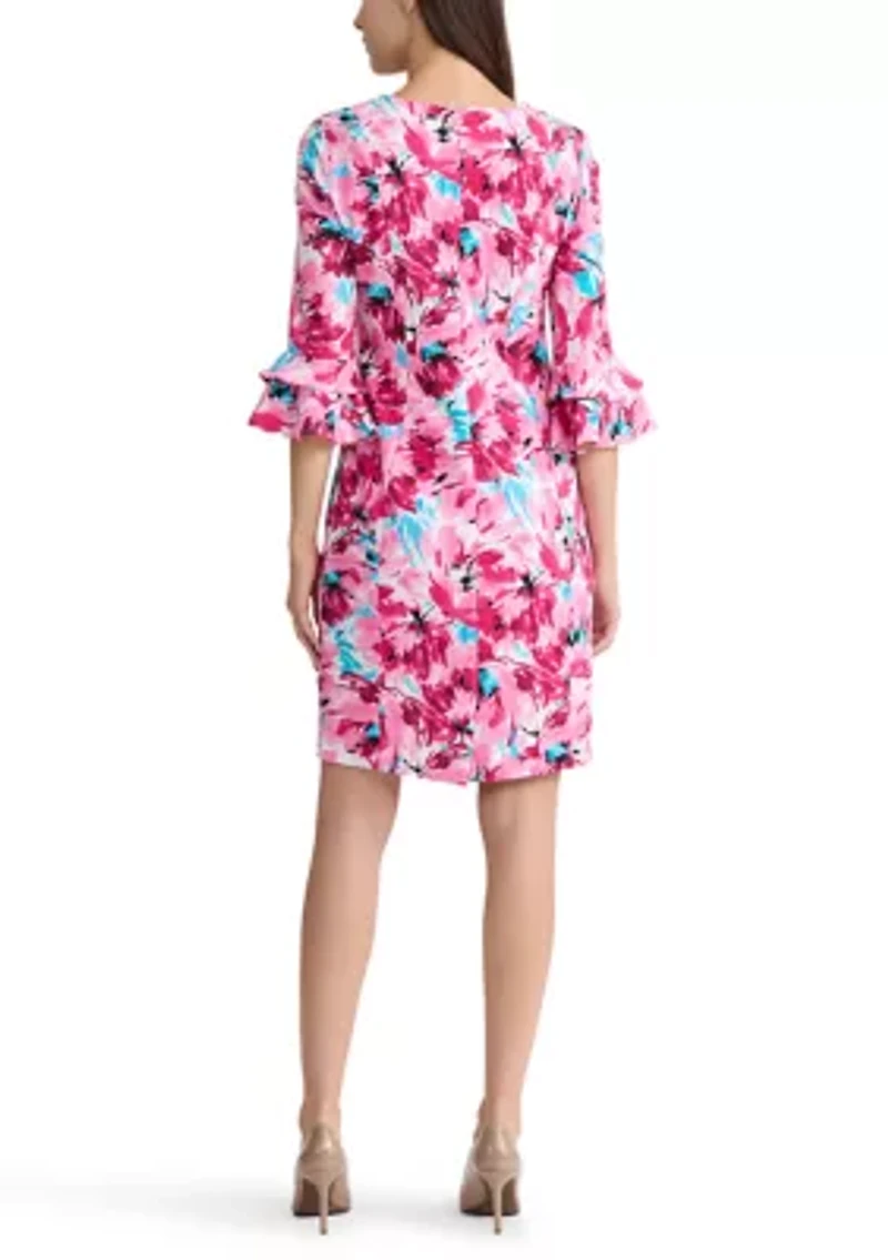Women's Elbow Flutter Sleeves Sheath Dress