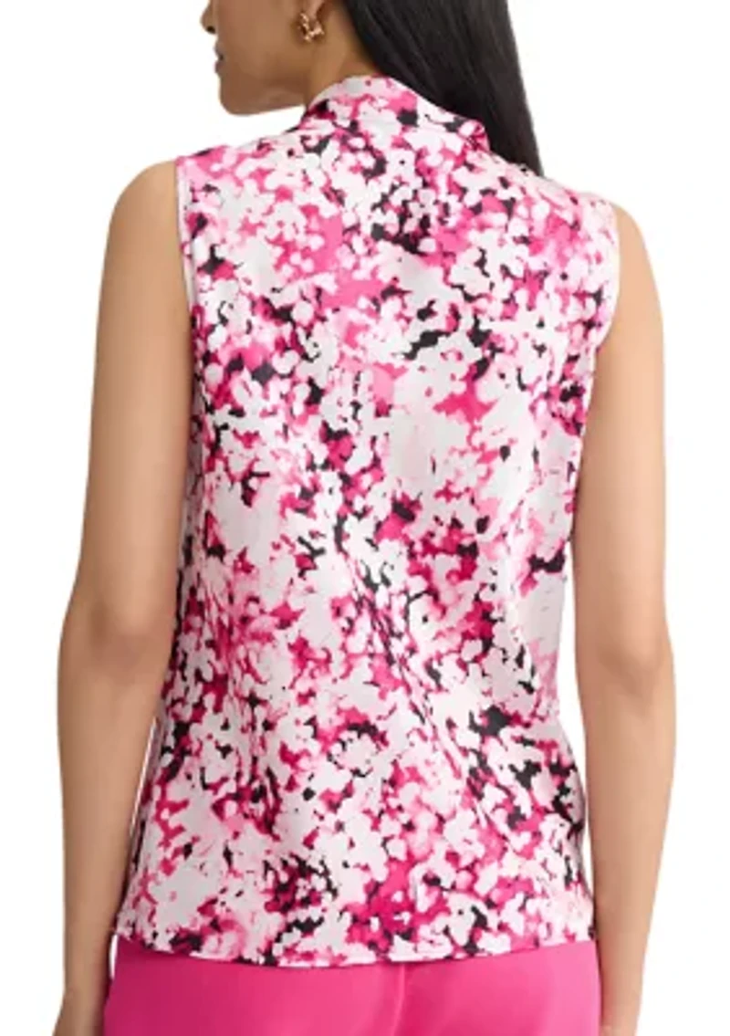 Women's Sleeveless Bias Tie Front Blouse