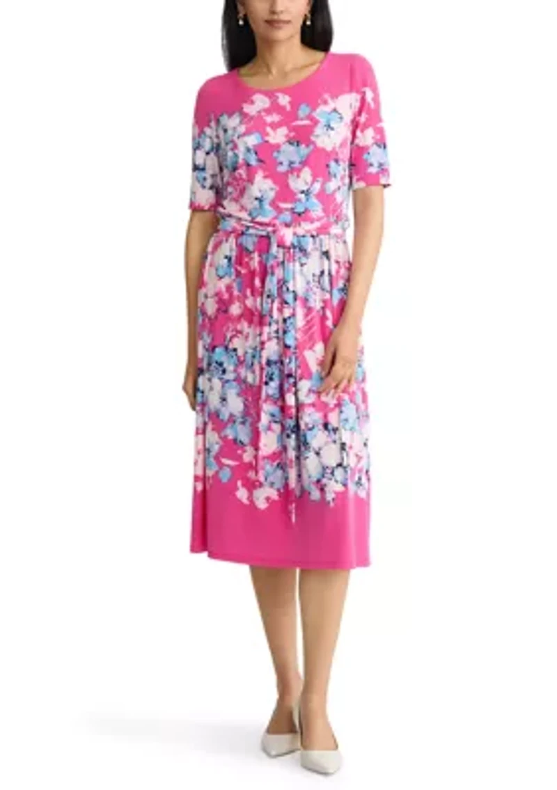 Women's Fit and Flare Shirred Skirt Dress