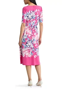 Women's Fit and Flare Shirred Skirt Dress