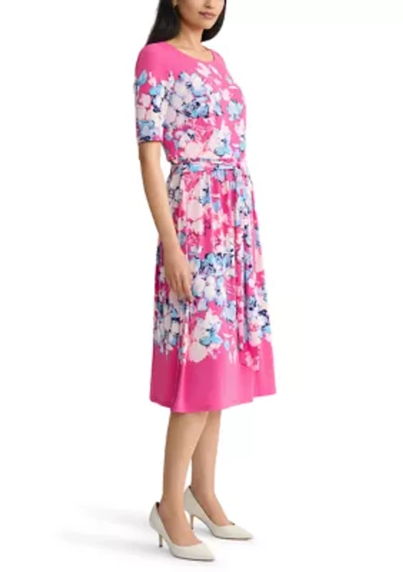 Women's Fit and Flare Shirred Skirt Dress