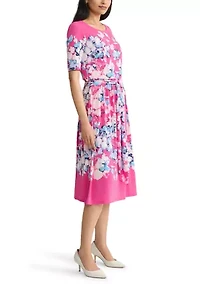 Women's Fit and Flare Shirred Skirt Dress