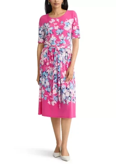 Petite Fit & Flare Dress with Shirred Skirt