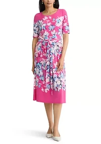 Petite Fit & Flare Dress with Shirred Skirt