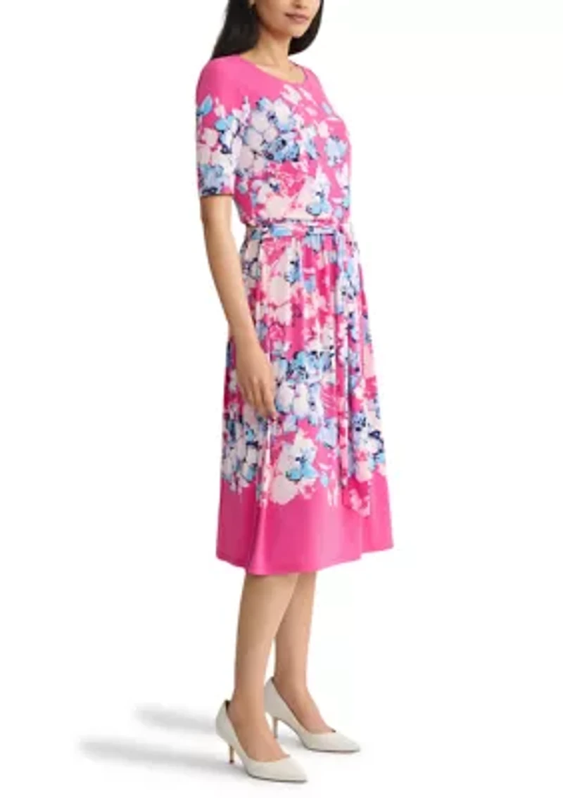 Petite Fit & Flare Dress with Shirred Skirt