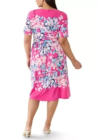 Plus Fit & Flare Shirred Skirt Dress