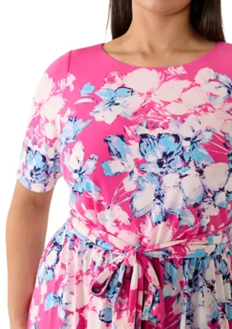 Plus Fit & Flare Shirred Skirt Dress