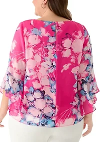Plus 3/4 Ruffle Sleeve Blouse