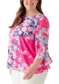 Plus 3/4 Ruffle Sleeve Blouse