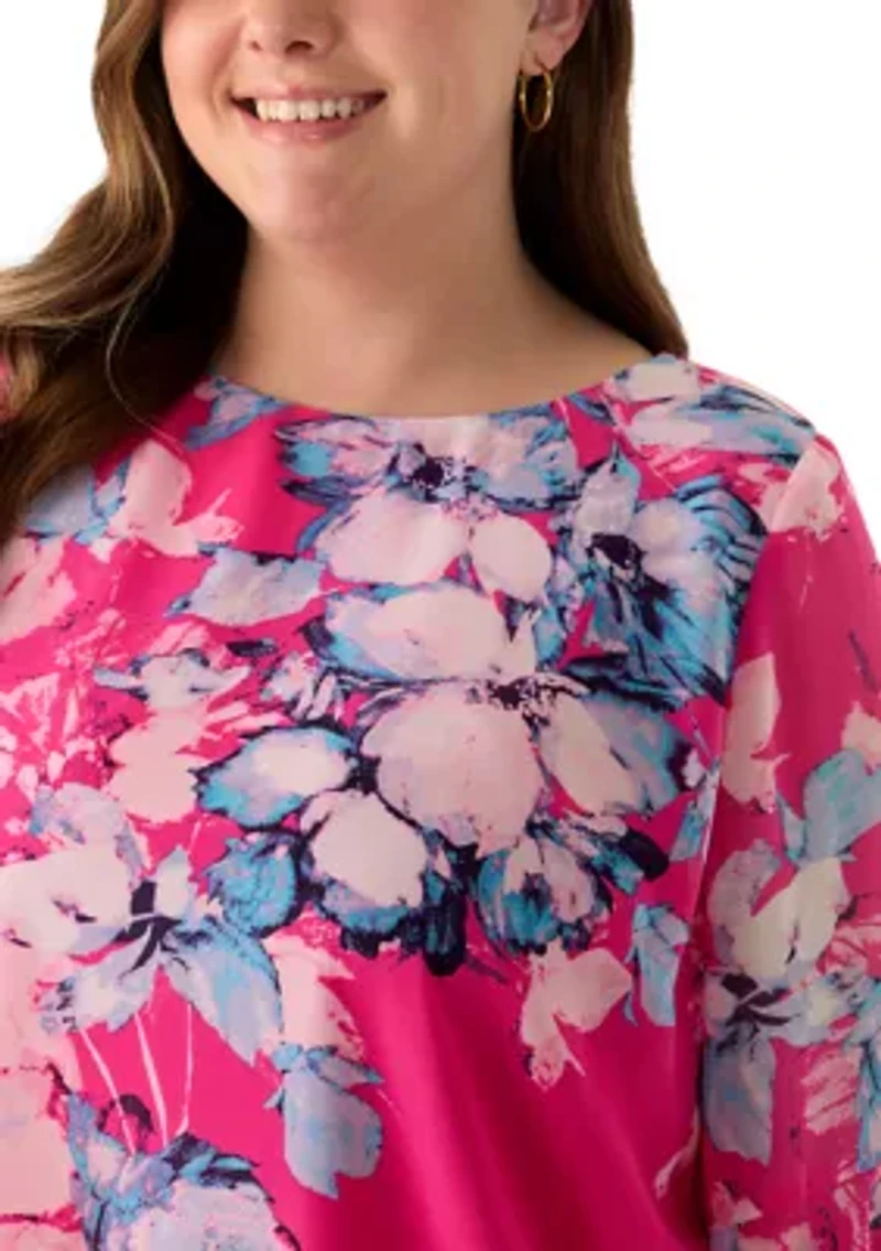 Plus 3/4 Ruffle Sleeve Blouse