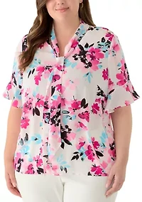 Plus Tie Neck Flutter Sleeve Blouse