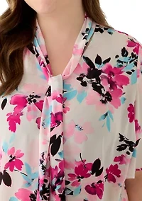 Plus Tie Neck Flutter Sleeve Blouse