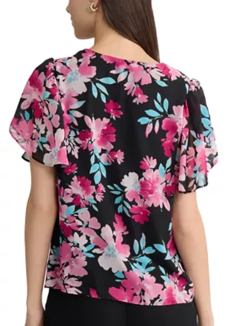 Women's Flutter Sleeve Floral Blouse
